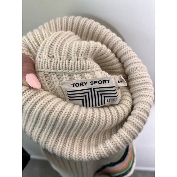 Tory Sport Merino Wool Long Sleeve Turtleneck Tunic Sweater Beige Women's Size S - Picture 8 of 8